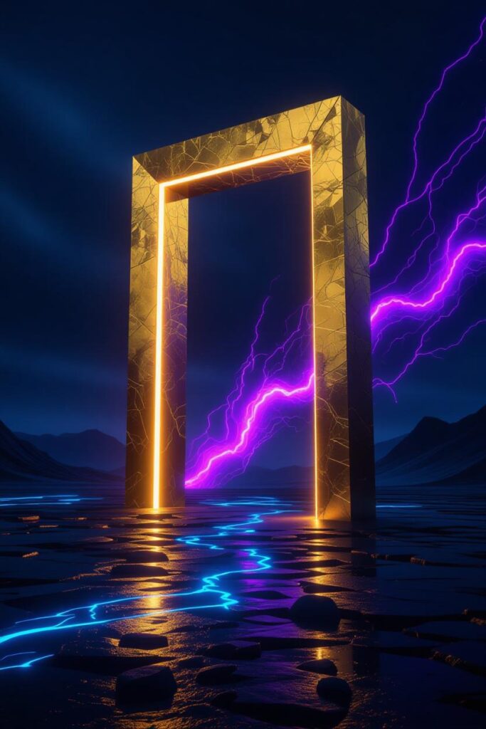 Illuminated Golden Portal symbolizing Active Discernment and the Sovereignty of Choice against dark mystical sky.